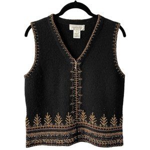 Vintage Susan Bristol Wool Embroidered Vest Womens Small